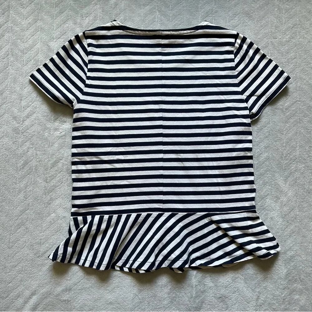 J. Crew Striped Peplum Top Navy Blue/ White Size M - Picture 5 of 7